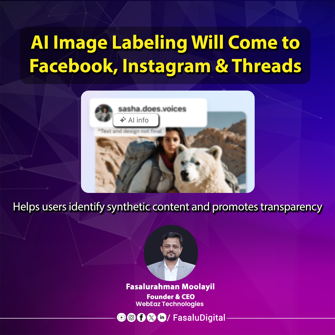Big announcement from Meta!
In the coming months, AI-generated images will be labelled, enhancing transparency and trust across Facebook, Instagram, & Threads.
Stay informed.
#Meta #Transparency #AI #MetaUpdates #AIlabeling #Transparency #Trust #SocialMediaNews #TechNews