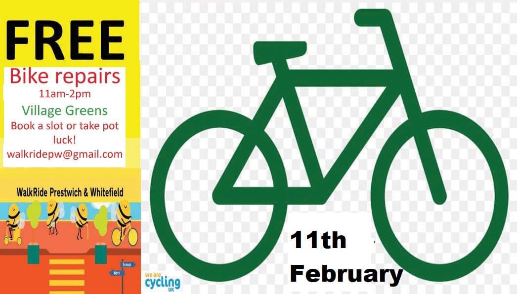 Sunday 11th February: Free bike repairs outside the shop. #prestwich #whitefield #community @walkridepw 🚲