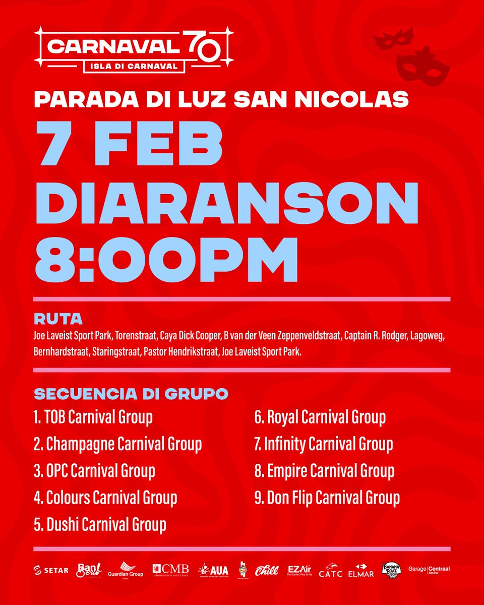 smacaruba's tweet photo. Paradanan pendiente pa Aruba su Carnaval 70 yega na su fin 🥹 #SMAC #Carnaval70 #IslaDiCarnaval #Aruba https://t.co/kEqhJ5D7JX