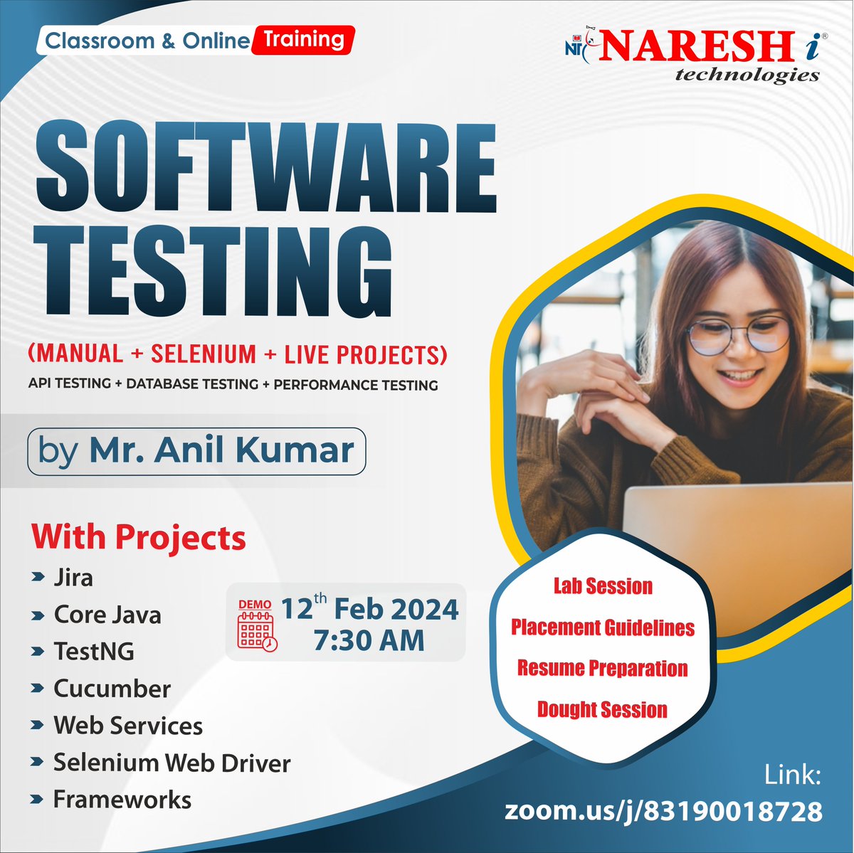 nareshitech's tweet photo. ✍️Enroll Now: https://t.co/VFeIkInWez
👉Attend a Free Demo On Selenium By Mr. Anil Kumar .
📅Demo On: 12th February @ 7:30 AM (IST).

🌐Visit: https://t.co/I1GA5vLhXy

#Selenium #manual #automation #softwaretesting #jira #corajava #webservices #frameworks #seleniumwebdriver https://t.co/4StRObQfBv