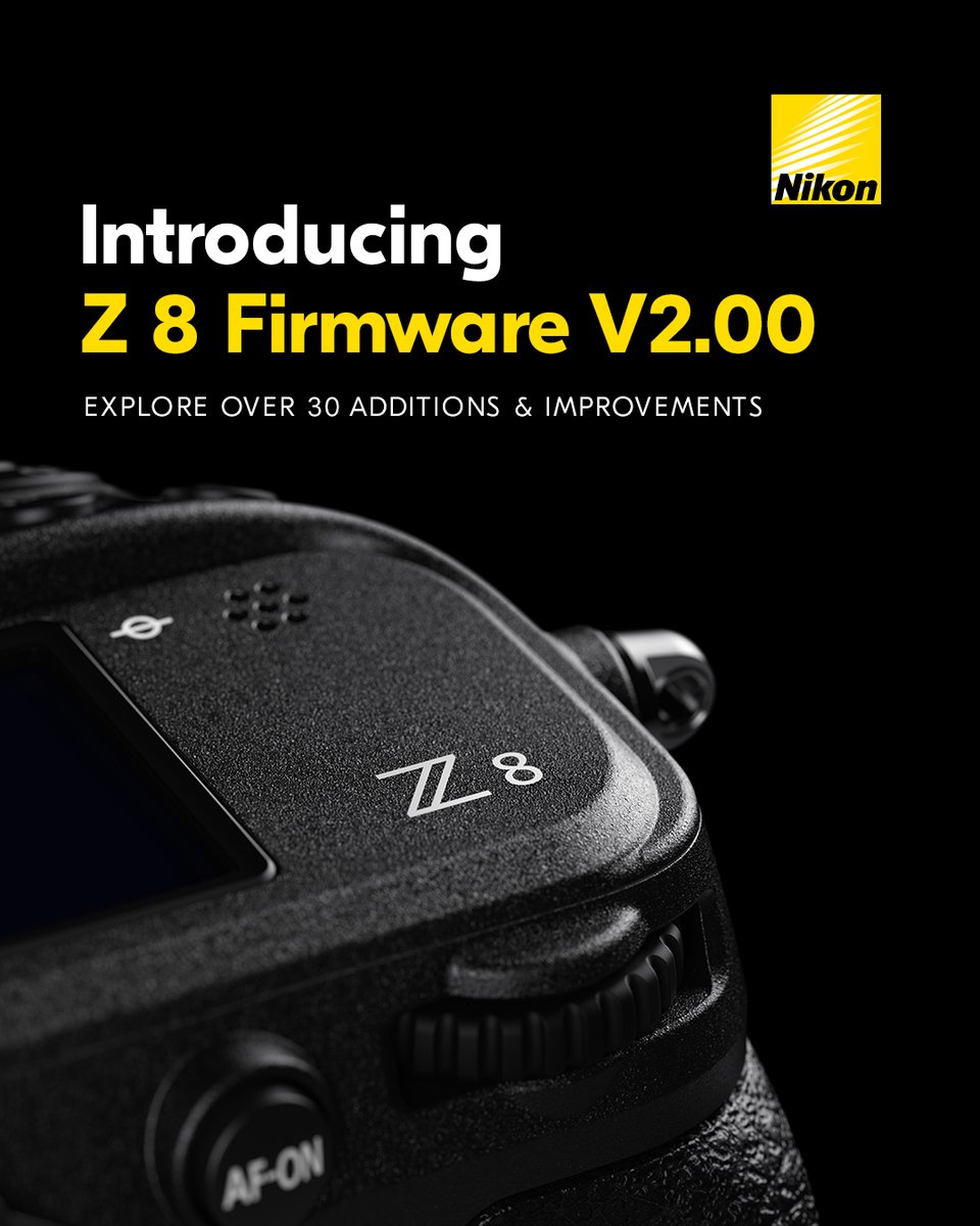 📸 Introducing Z 8 Firmware V2.00! 🚀 Unlock the ultimate hybrid performance with over 30 new features, changes, and improvements:

Visit the Nikon Download Center to read the full release notes and download today. 
downloadcenter.nikonimglib.com/en/products/61…

#Nikon #Z8 #Mirrorless #NikonZSeries
