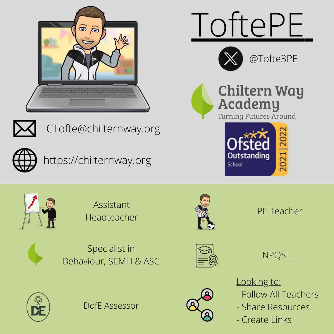Tofte3PE's tweet photo. @DeputyGrocott Morning #FFBWednesday ππΌβοΈ
I am looking to follow all types of teachers for cross curricula links and create connections with others to develop my #SEND teaching experience.
Helping our students to thrive.
Some information about me below
πππ»
#EduTwitter #EduPE #PEConnected https://t.co/m3evD2P4DP