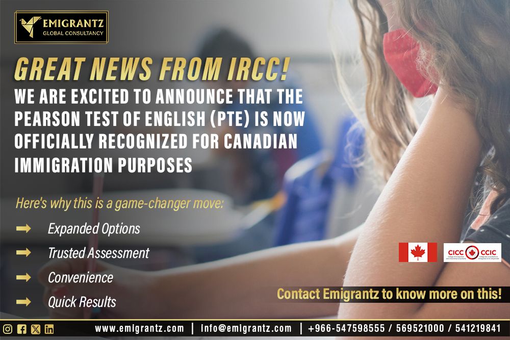 PTE is now officially recognized for Canada Immigration!

Contact Emigrantz Global Consultancy to know more

Apply Now: emigrantz.com/eligibility-ch…

Call: +966-547598555
Email: info@emigrantz.com
Web: emigrantz.com

#canada #PTE #PearsonTestofEnglish #canadaimmigration