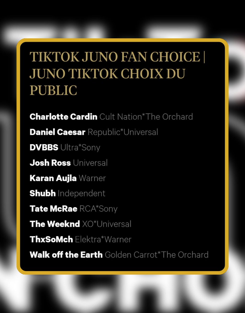 The two Punjabi artist nominees for #TikTokJUNOFanChoice are: @shubhworldwide & @karanaujla_official 

How to Vote
Vote by searching 'JUNOS' on TikTok or by visiting-  @karanaujla_official @Shubhworldwide nominated for the 2024 Juno Awards.