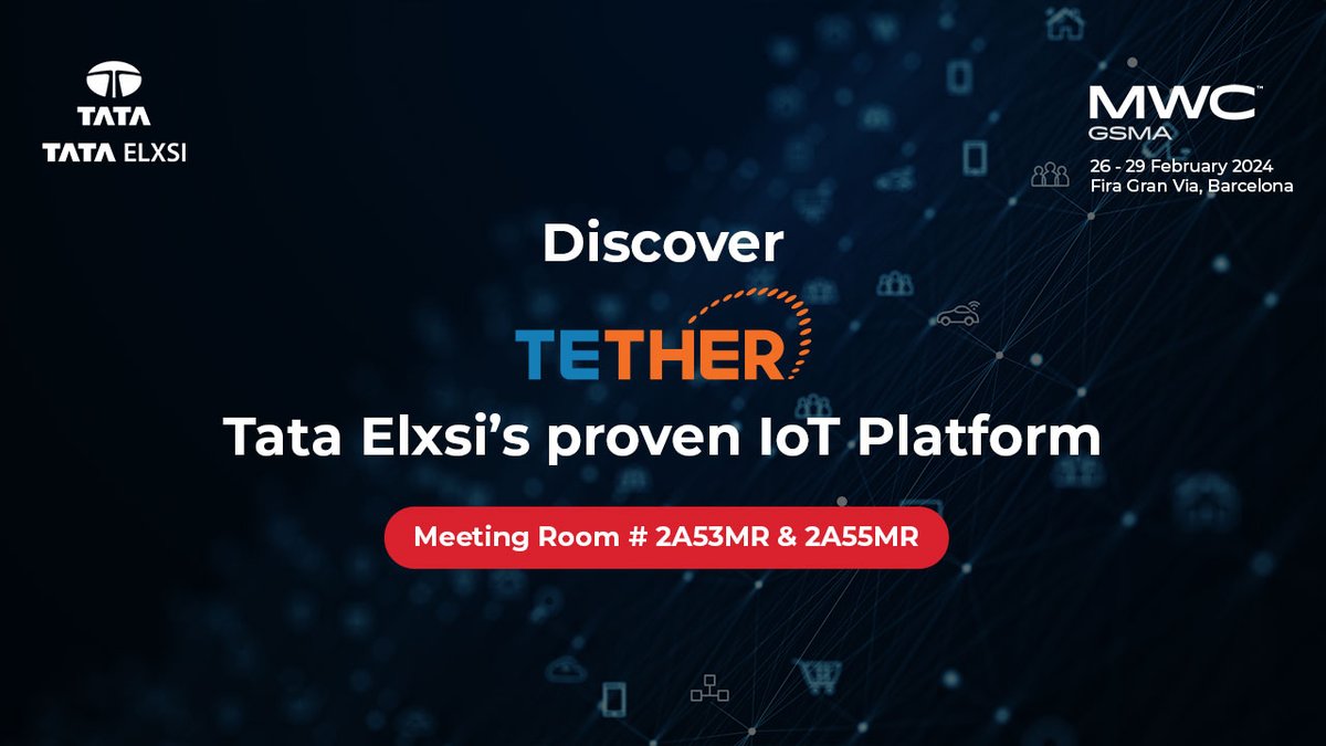 tataelxsi's tweet photo. Join us at Meeting Rooms # 2A53MR & 2A55MR, where we will showcase innovative use cases around TETHER.
https://t.co/o9SGG2ARUM
Book a meeting!
#MWC2024 #Telecom #IoT #connectedvehicle #connectedFactory #connectedhealthcare #connectedoffice #connectedhome #NetworkOperators https://t.co/ZmzU41ETWj