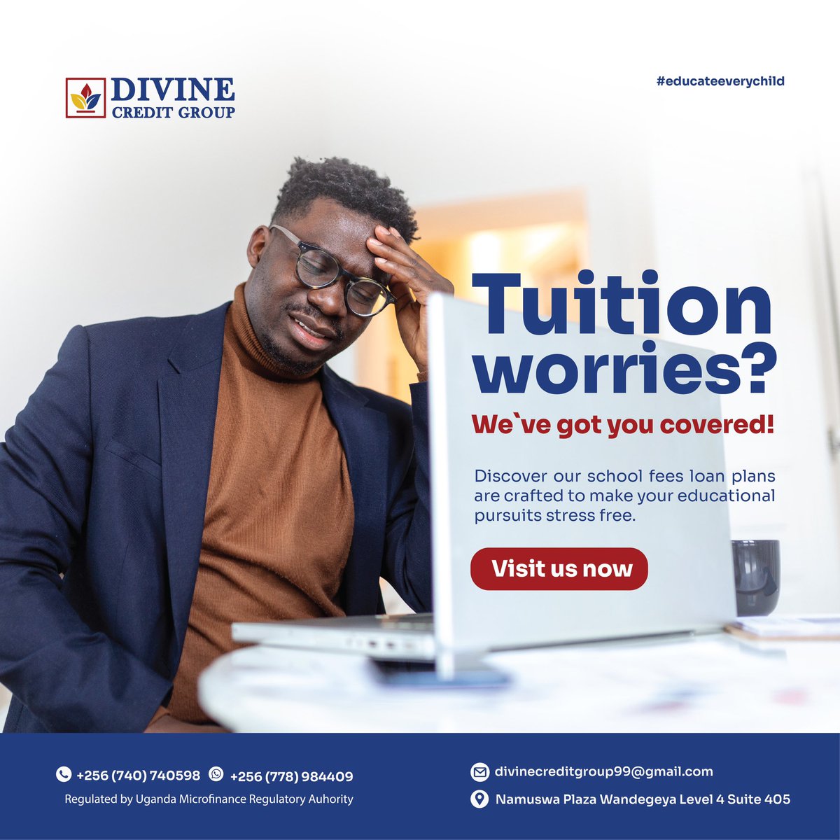 Divine_Credit's tweet photo. To know more about our loan packages find us at Namuswa Plaza Wandegeya, Kampala or call 0740740598/0778984409.Divine credit regulated by Uganda Microfinance Regulatory Authority. https://t.co/739JPWxlRR
