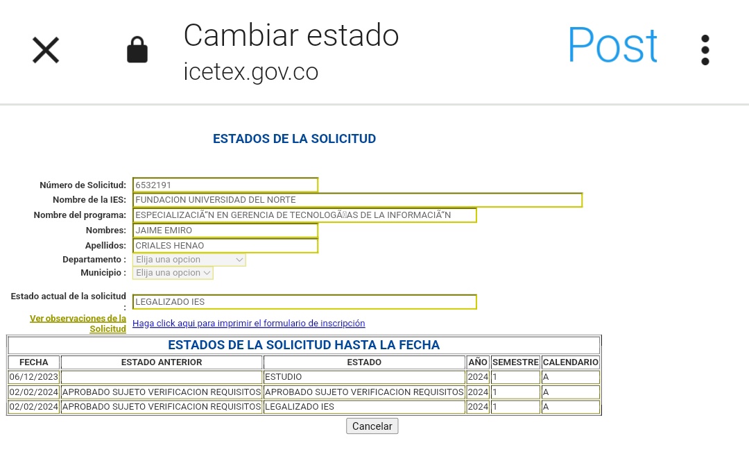GonorrientaB's tweet photo. @Ministerio_TIC @ICETEX Respecto al punto de la "priorización" ¿Como explican que funcionarios públicos como el Gerente TIC haya resultado beneficiado? A ustedes les cuesta decir que NO HICIERON SELECCIÓN, solo aceptaron solicitudes por orden de llegada. https://t.co/DoRSxtvPrG