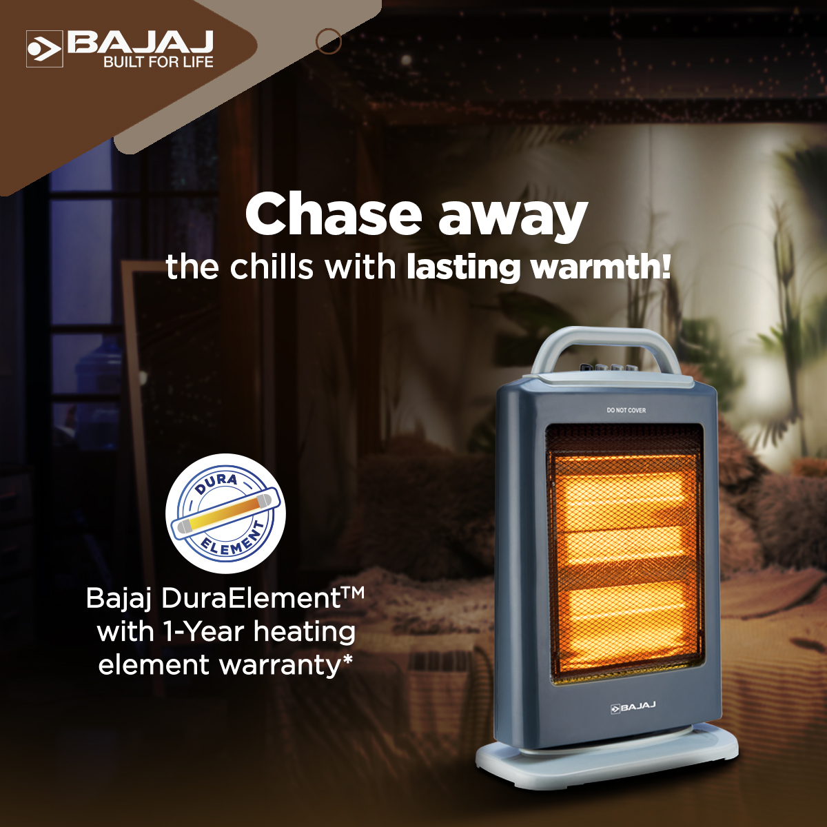 Winter-proof your home with our durable Bajaj RH3H Halogen Room Heater! Enhanced by the resilient Bajaj DuraElement™ and fortified with a product warranty of 2 years, now bring home your winter lifeline for just the warmth you need.

#BajajElectricals #BajajRoomHeaters