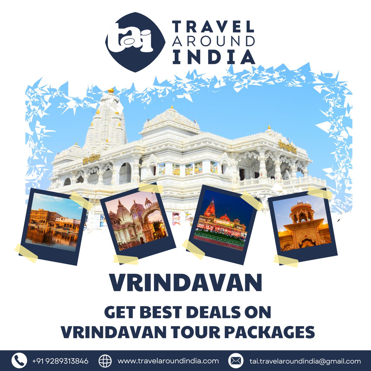 TravelAroundIn3's tweet image. Don’t wait to book your Vrindavan tour packages with Travel Around India (travelaroundindia.com) Reach us for best available packages with BEST RATES GUARANTEE!

Email us - tai.travelaroundindia@gmail.com

#tai
#travelaroundindia
#india
#vrindavantour
#vrindavantourism