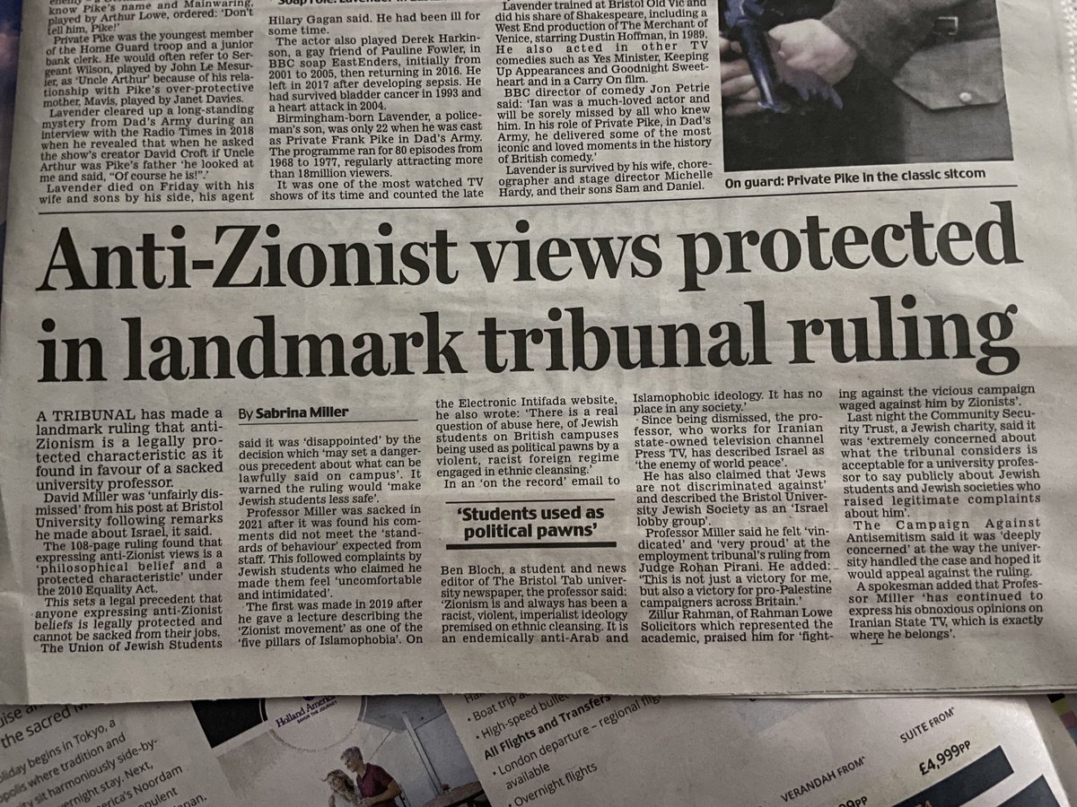This is not just a victory for Professor David Miller who was unfairly dismissed from his job at Bristol University, it’s also a victory for pro-Palestinian campaigns across the UK, the Daily Mail was the only media outlet to report on this Employment Tribunal Ruling yesterday.