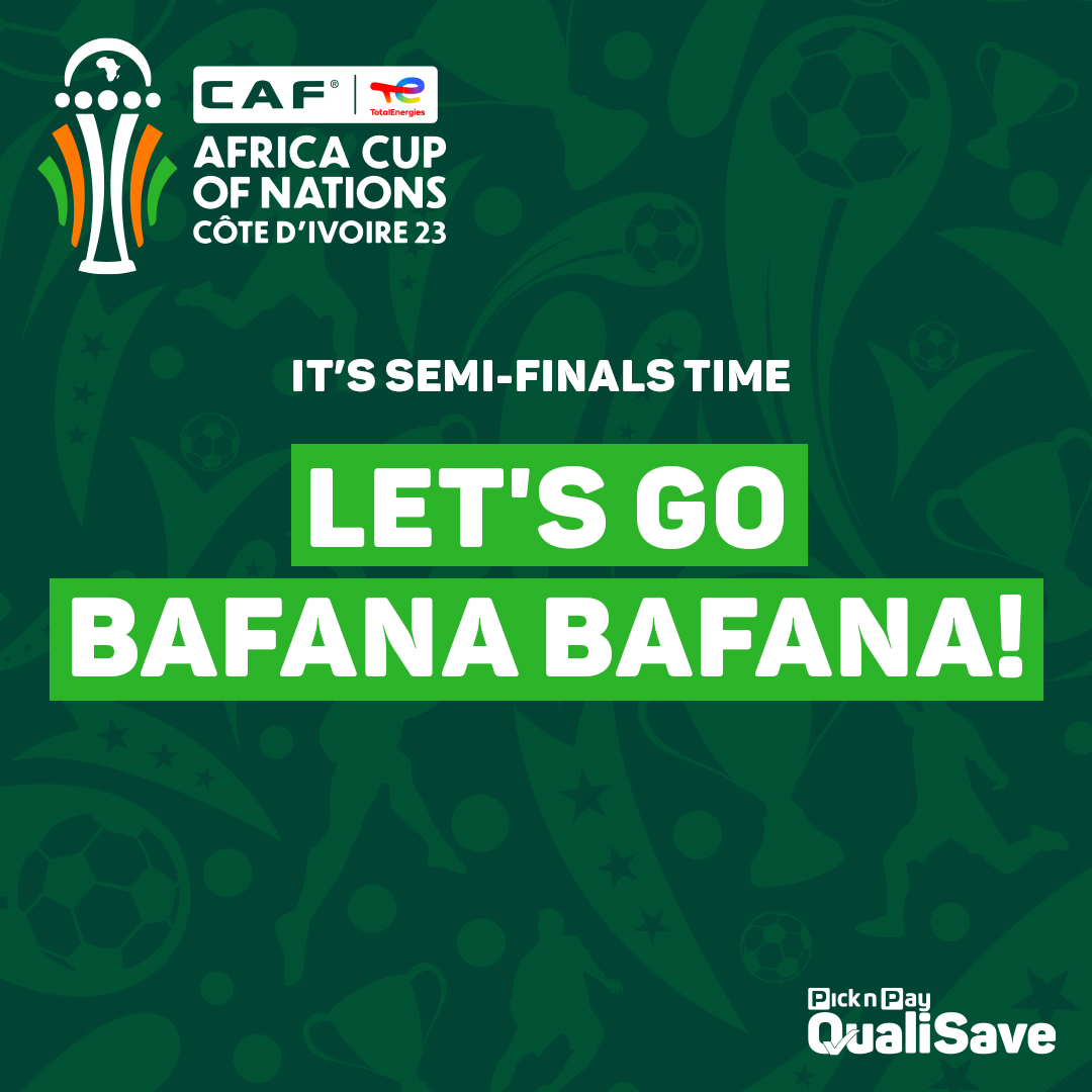 Pick n Pay QualiSave (@pnpqualisave) on Twitter photo Tonight at 7pm, South Africa takes on Nigeria in an AFCON semi-final at Stade de la Paix in the Ivory Coast. We’re just one game away from the finals, so let’s wear our green and gold, blow our vuvuzelas and cheer <a href="/BafanaBafana/">Bafana Bafana</a> on for the win! ⚽ #QSForBafana Tonight at 7pm, South Africa takes on Nigeria in an AFCON semi-final at Stade de la Paix in the Ivory Coast. We’re just one game away from the finals, so let’s wear our green and gold, blow our vuvuzelas and cheer <a href="/BafanaBafana/">Bafana Bafana</a> on for the win! ⚽ #QSForBafana