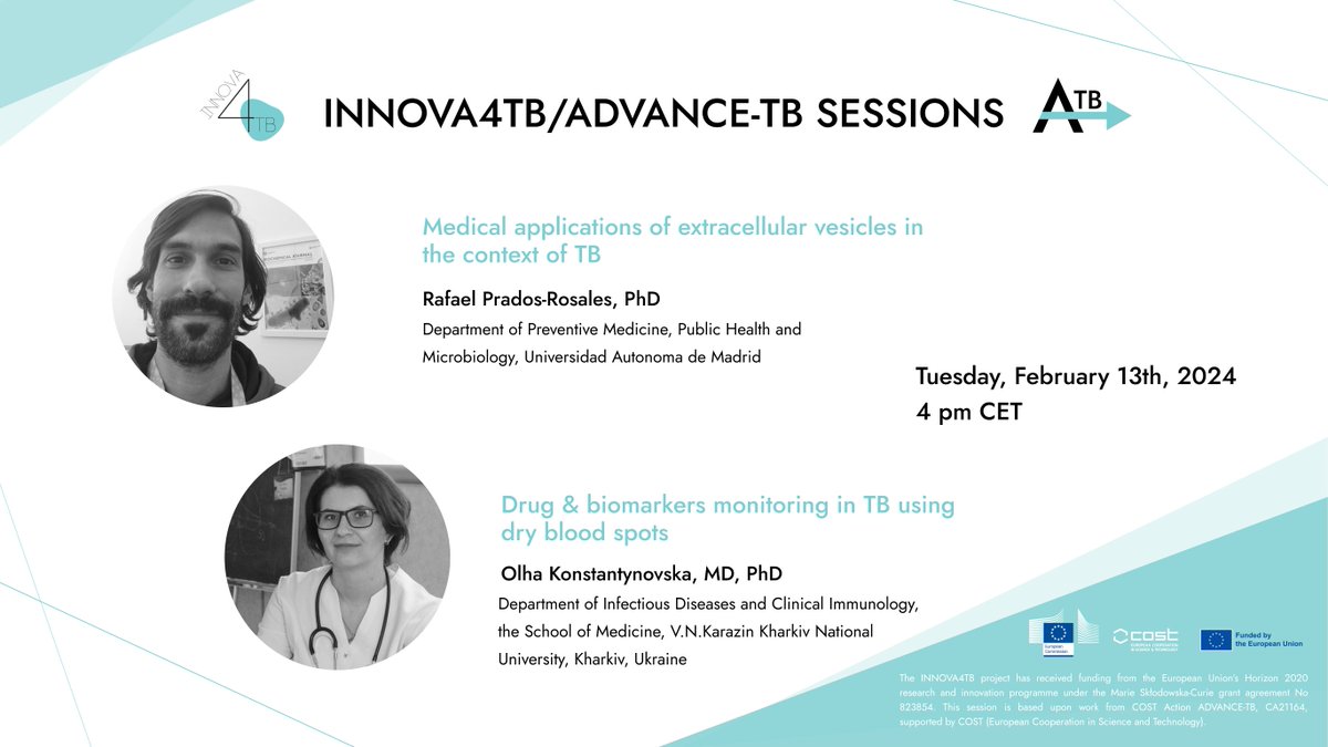 Our next @INNOVA4TB & @ADVANCE_TB session is next Tuesday with Rafael Prados Rosales and Olha Konstantynovska as guest speakers. @Prados_Rosales @UAM_Madrid @COSTprogramme #COSTAction #tuberculosis #TB