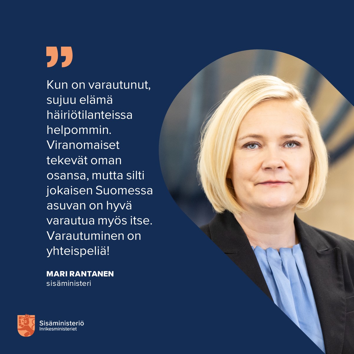 Valtakunnallista Varautumispäivää vietetään 7.2., koska viranomaisten ja järjestöjen yhteinen suositus on, että jokaisen kotitalouden tulisi olla varautunut vähintään 72 tunnin ajaksi. Varautuminen on yhteispeliä!

72tuntia.fi

#Varautuminen #72tuntia