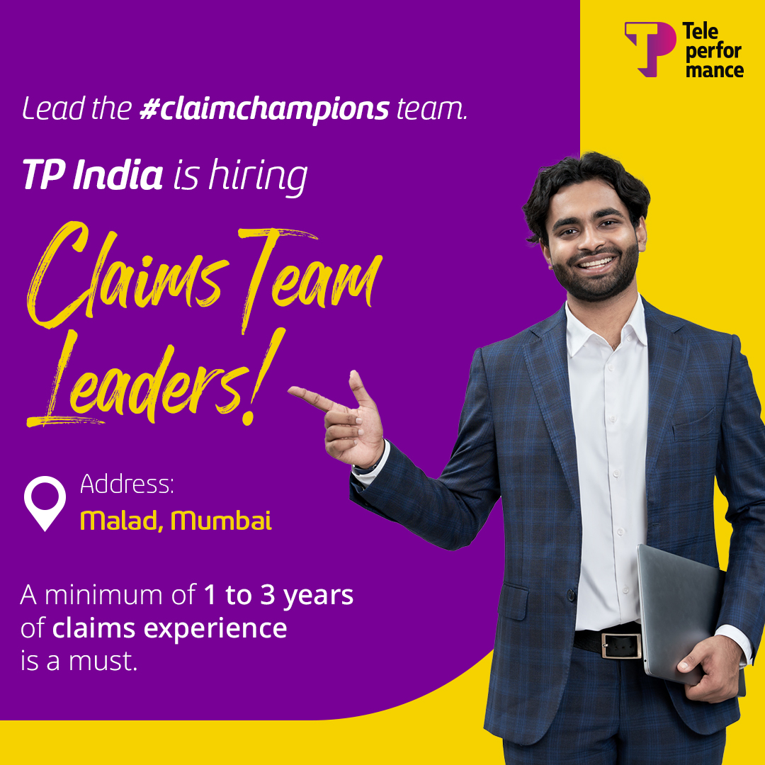 Apply now at bit.ly/RecJan2023 and claim your destiny as a leader with TP India.

If you are good at transforming challenges into victories, this post is for you.

Experience in claim management is your ticket to selection! 

#TPIndia #TPCareers #InsuranceJobs #JobsinMumbai