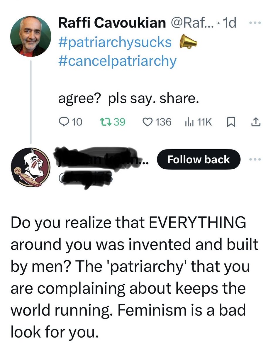 this happened. dude actually thinks men invented everything. 🤣 wonder who birthed him. #patriarchysucks #cancelpatriarchy