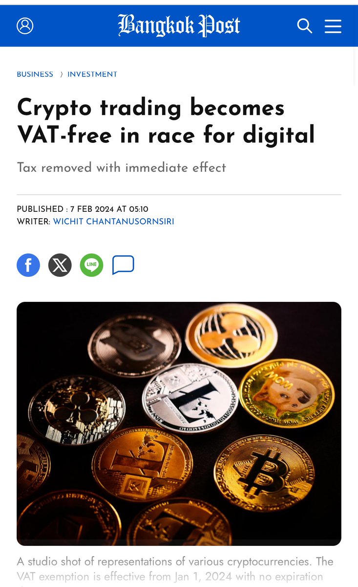 Just in : Thailand removed VAT from Domestic Crypto Trading in a move to  promote digital assets as a new fundraising tool.