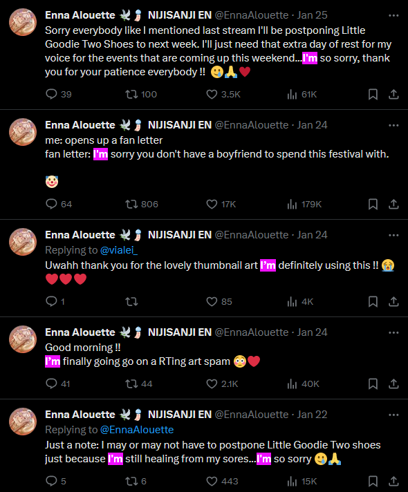 null_Xer0's tweet photo. @VT_Screens I don't think this means anything. If you search for the usage of "I'm", you'll see that she frequently switches between the two. https://t.co/JleSHnH1lU