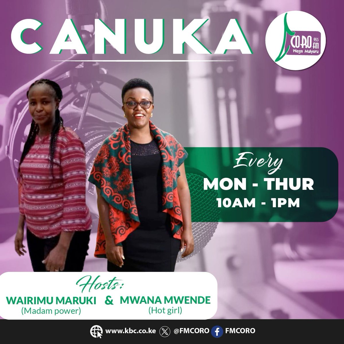 fmcoro's tweet photo. Ni mathaa ma guCANUKA na @WairimuWaMaruki
na Mwana Mwende wa Coro Fm.
Nĩ thoko ĩrĩkũ ĩrĩ hakuhĩ nawe?
#corofm
#wegamuiyuru
#canuka https://t.co/RZpLyUdX66
