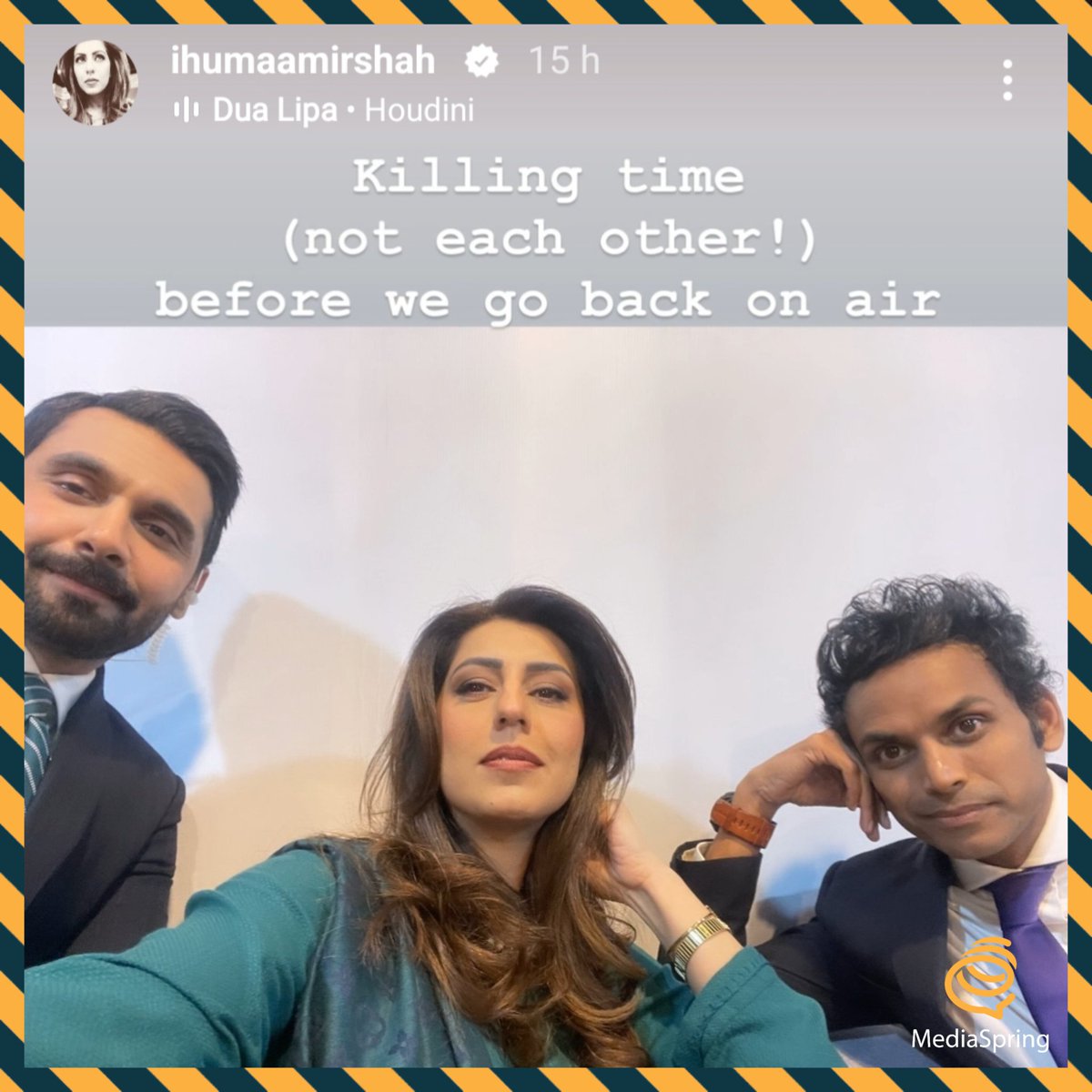 MediaSpring PK (@mediaspringpk) on Twitter photo Killing time but first a 🤳!
<a href="/humaamirshah/">Huma Amir Shah</a> <a href="/abdullahsultan/">Abdullah Sultan</a> <a href="/junaidmuhammadd/">Muhammad Junaid Zafar</a> #elections2024 Killing time but first a 🤳!
<a href="/humaamirshah/">Huma Amir Shah</a> <a href="/abdullahsultan/">Abdullah Sultan</a> <a href="/junaidmuhammadd/">Muhammad Junaid Zafar</a> #elections2024