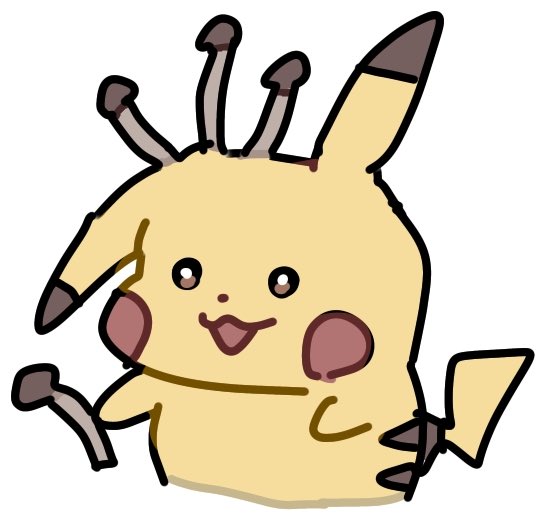 生えたしめじを分けてくれるピカチュウのイラスト