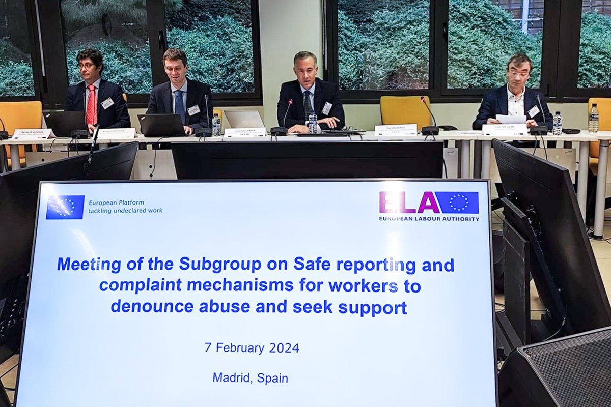 EU_ELA's tweet photo. 📣Yesterday in 🇪🇸Madrid: #undeclaredworkplatform study visit on how the Spanish Labour and Social Security Inspectorate uses tech to fight labour abuse: the Spanish general approach, legal implications and challenges.
#EULabourAuthority #UndeclaredWork #labourinspectorate https://t.co/6RCxoK944d