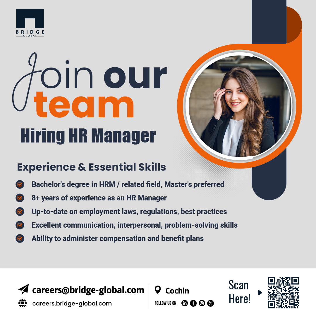 Exciting Opportunity Alert! We’re hiring a HR Manager with 8+ years HR managerial expertise. Visit careers.bridge-global.com for details & send CV to careers@bridge-global.com

#hrmanagerjobs #hiringhrmanager #humanresourcemanager #hiringnow #hiringalert #hrmanager