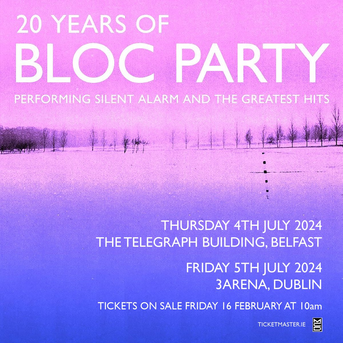 💥 <a href="/BlocParty/">Bloc Party</a> have announced a headline show at The Telegraph Building this July 4th!

Tickets on sale Friday 16th Feb at 10am

Celebrating 20 years of the band, Bloc Party will be performing Silent Alarm and other greatest hits at The Telegraph Building on Thur 4th July!