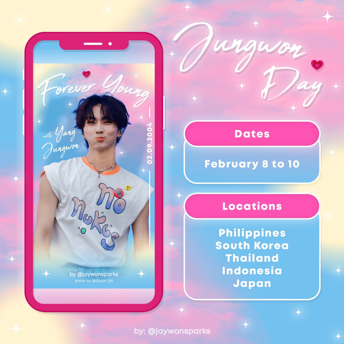 jaywonsparks's tweet photo. β¦β§βΛ FOREVER YOUNG WITH YANG JUNGWON
β’ Instagram Story ad β’
π: Feb 8 - 10
π: Philippines, Korea, Japan, Thailand and Indonesia
Kindly take a screenshot and feel free to tag me on IG or Twitter when you see the ad! π
#JUNGWON #μ μ #ENHYPEN https://t.co/cUwRZtE3ep