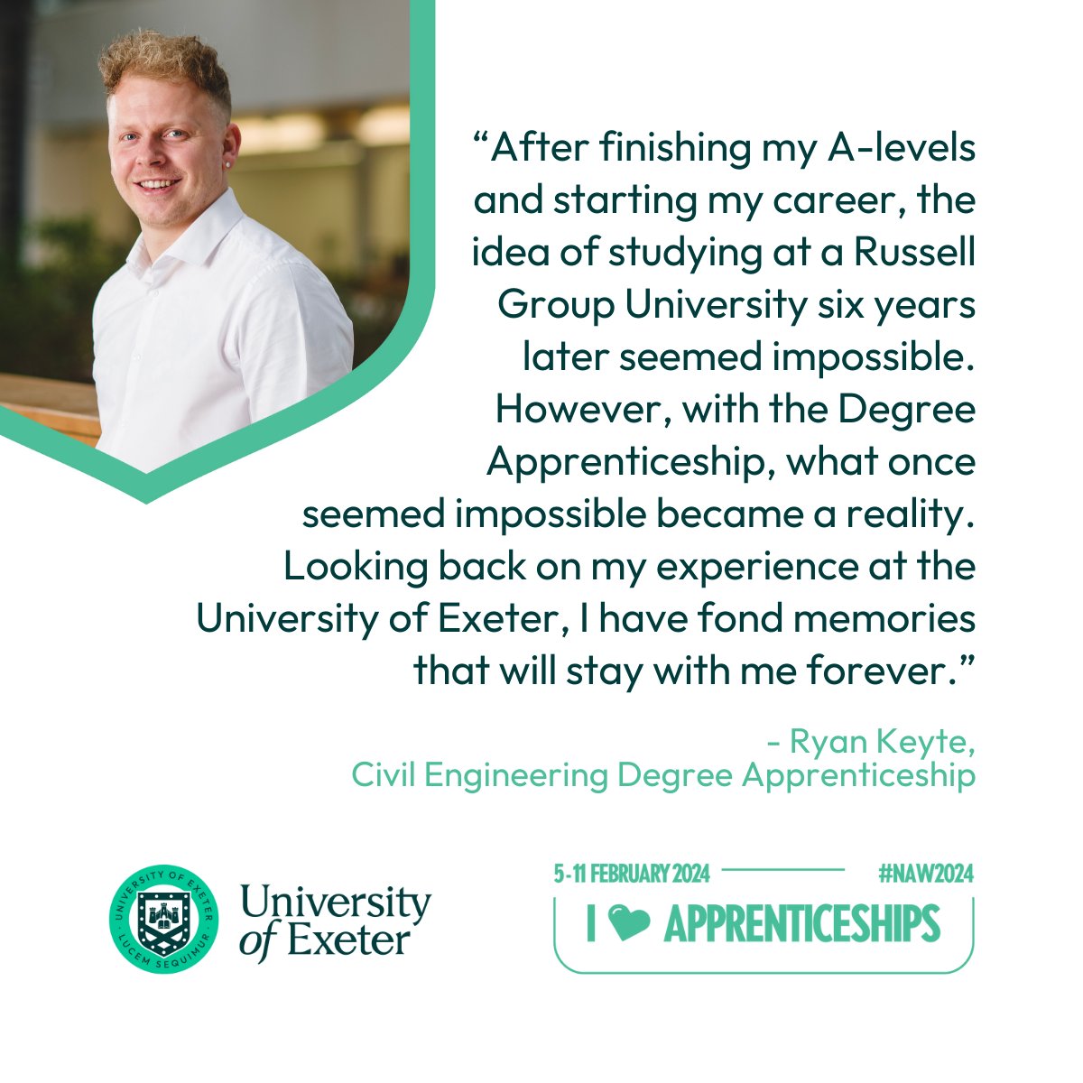 UoEDegreeApp (@uoedegreeapp) on Twitter photo Ryan's story is a real insight into how it's possible to balance home, work and study #naw2024 #degreeapprenticeships #civilengineering <a href="/UniofExeter/">University of Exeter</a> <a href="/kiergroup/">Kier Group</a> Ryan's story is a real insight into how it's possible to balance home, work and study #naw2024 #degreeapprenticeships #civilengineering <a href="/UniofExeter/">University of Exeter</a> <a href="/kiergroup/">Kier Group</a>