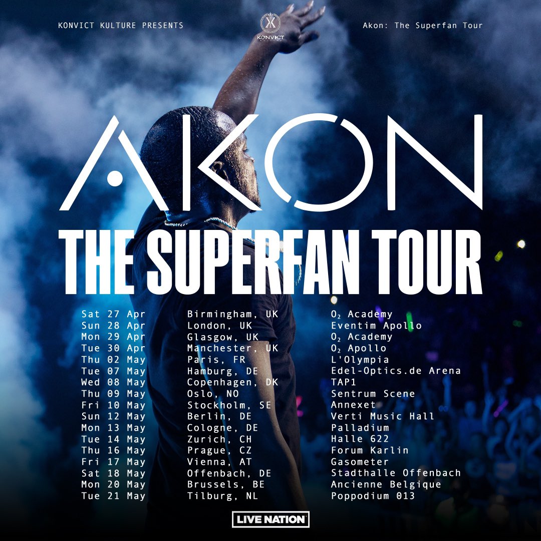 SMACK THAT link to get presale tickets to THE SUPERFAN TOUR! 💫 Looking forward to this one! 💪🏾 #superfantour #akon #uk #europe shops.ticketmasterpartners.com/akon