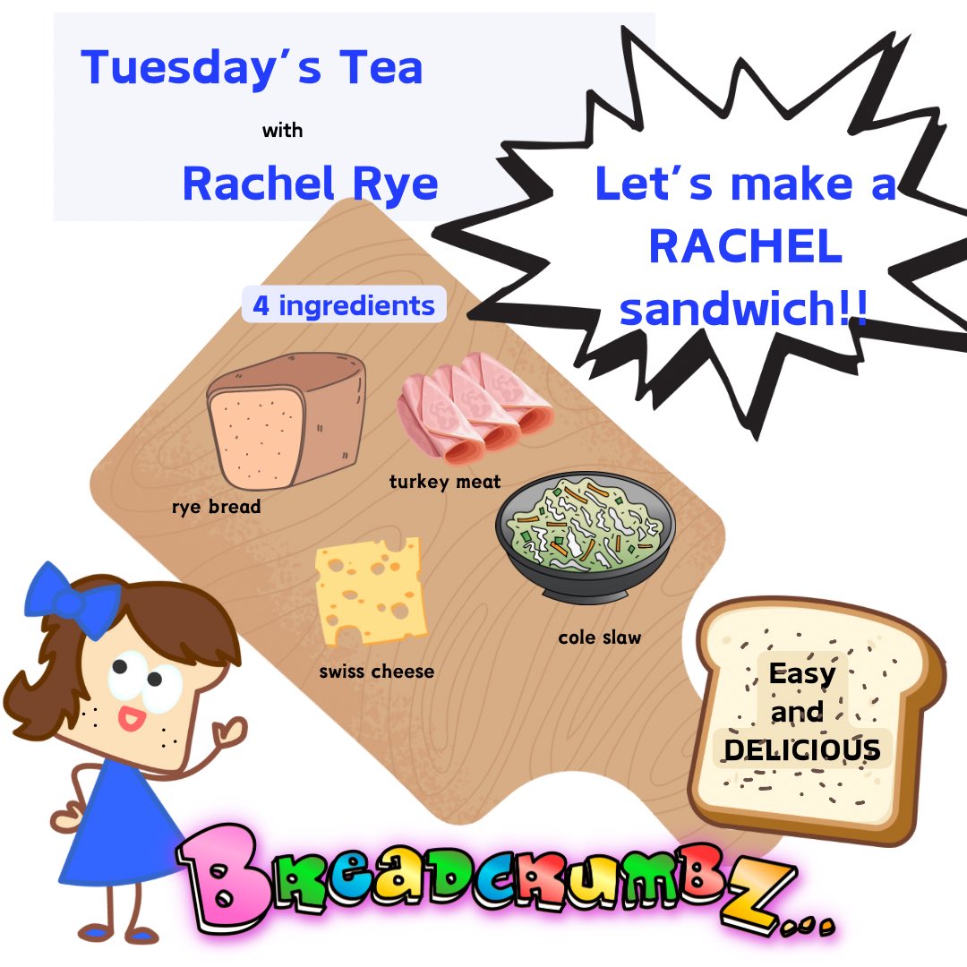 Tuesday’s Tea with Rachel Rye…. What’s a Rachel sandwich?? 
#RecipeOfTheDay #recipe #bread #rye #bakingbook #bakingfun #momlife #kidlit