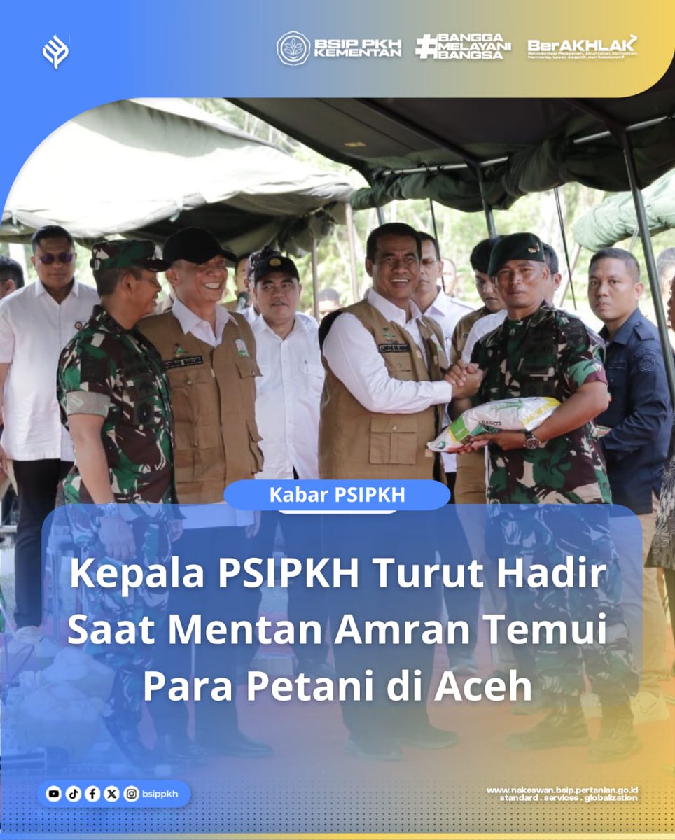 brmppkh's tweet photo. Malam SobaTani
Kepala PSIPKH turut hadir pada kegiatan panen dan tanam jagung Mentan Amran di Aceh.
Cek selengkapnya ya Sob!
#bsippkh
#kementan
#agrostandar https://t.co/S3p3XlJNg9