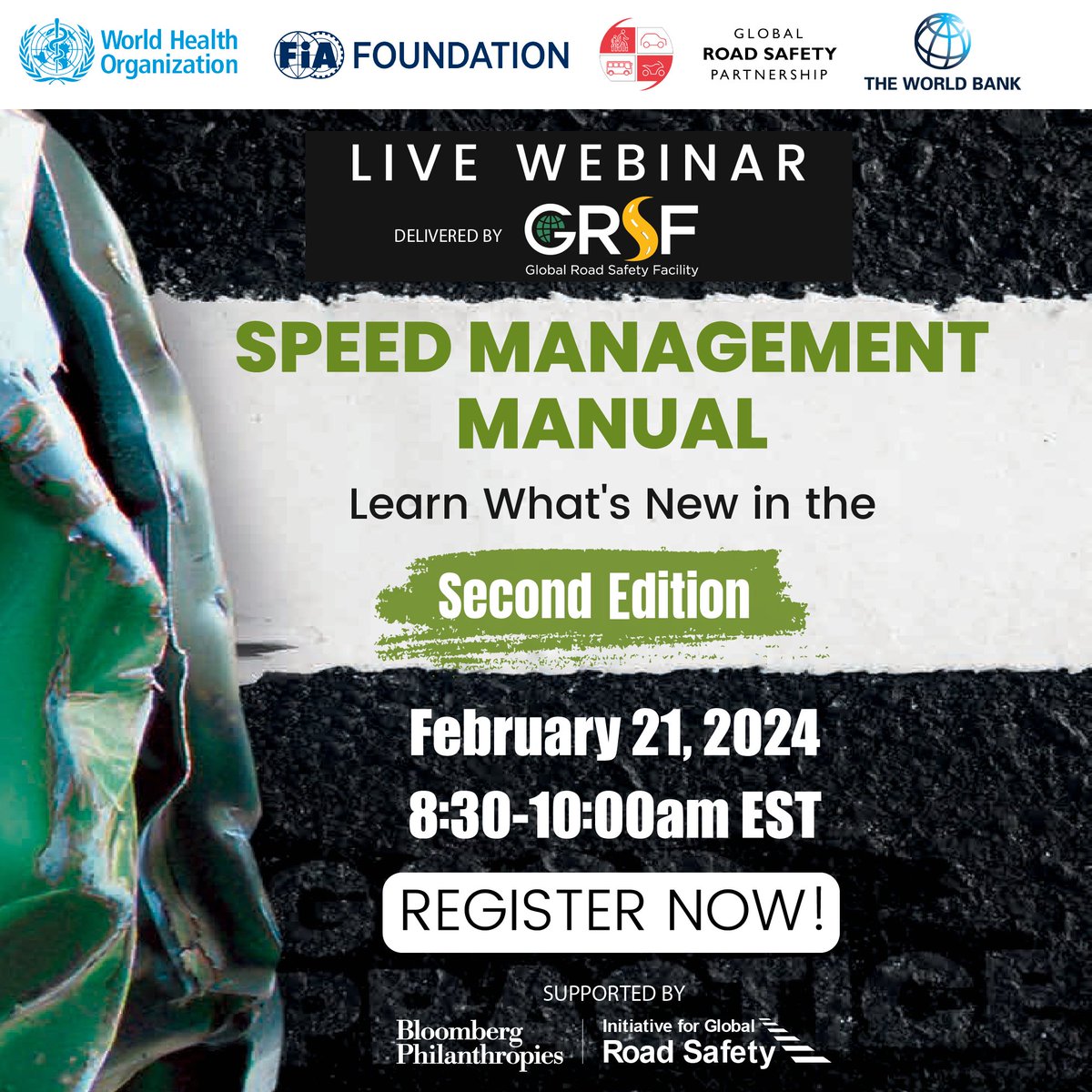 UN Road Safety (@unrsc) on Twitter photo Addressing speed is an integral part of the safe system approach to #RoadSafety. Join <a href="/grspartnership/">Global Road Safety Partnership</a> <a href="/WHO/">World Health Organization (WHO)</a> <a href="/FIAFdn/">FIA Foundation</a> <a href="/WBG_Transport/">World Bank Transport</a> et al on 21 February for a webinar launching updated speed management manual. Register: bit.ly/3Uu63je
#RethinkMobility Addressing speed is an integral part of the safe system approach to #RoadSafety. Join <a href="/grspartnership/">Global Road Safety Partnership</a> <a href="/WHO/">World Health Organization (WHO)</a> <a href="/FIAFdn/">FIA Foundation</a> <a href="/WBG_Transport/">World Bank Transport</a> et al on 21 February for a webinar launching updated speed management manual. Register: bit.ly/3Uu63je
#RethinkMobility