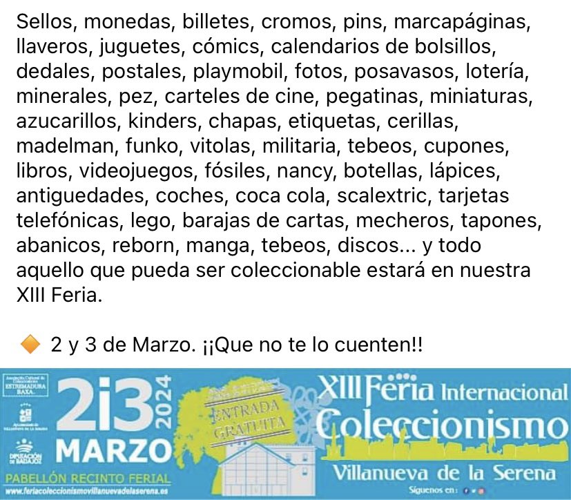Feria de Coleccionismo Villanueva de la Serena tweet media