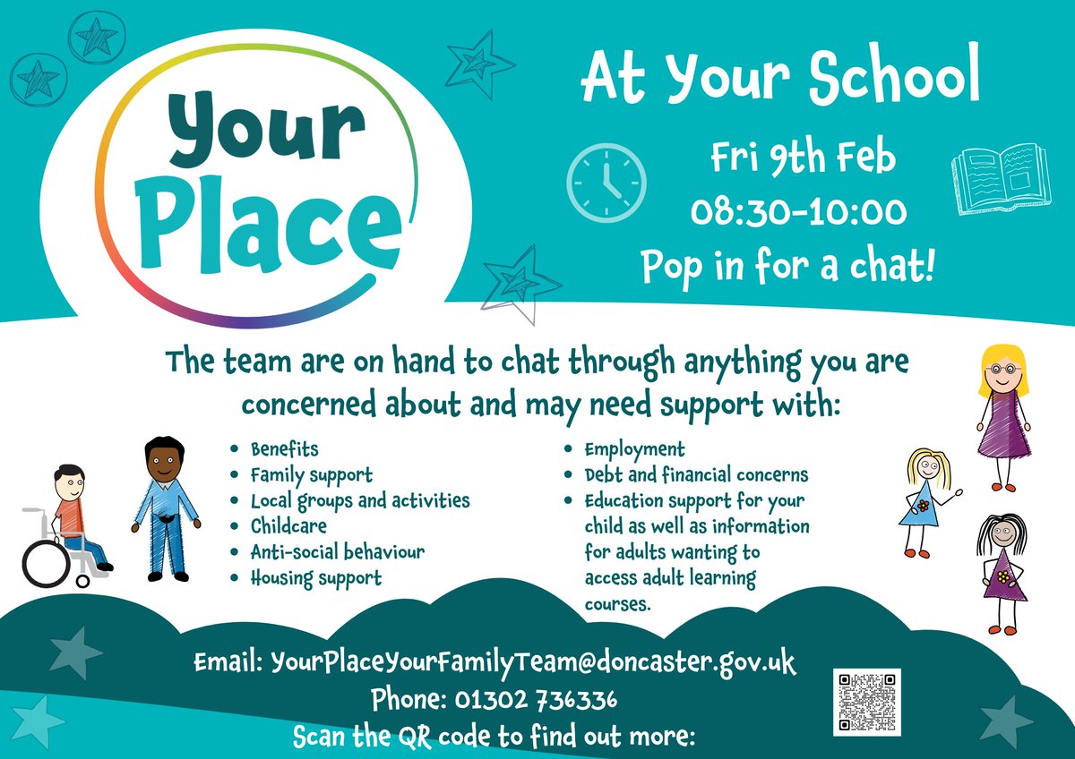 The “Your Place Your Family” team are back in school on Friday 9th Feb if you would like to pop in for a chat. 🙂