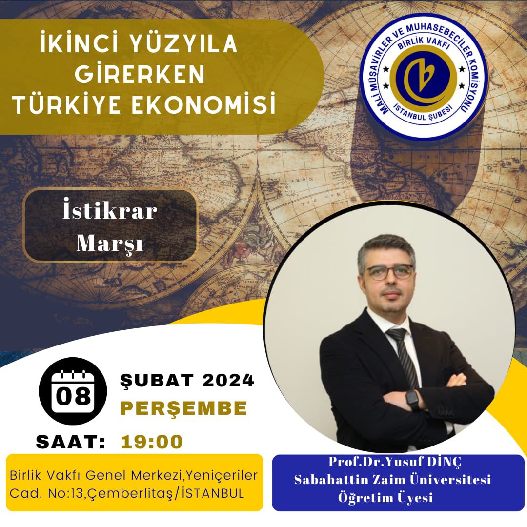 Perşembe akşam 19:00’da Çemberlitaş’ta Birlik Vakfı Genel Merkezinde konferansımız olacak. Ekonomik dönüşümler ve kırılımlar çağında Türkiye’nin ekonomik istikrarını konuşacağız.