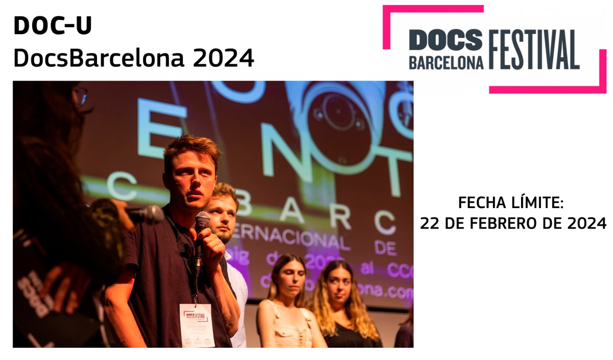 OficinaMEDIAEs's tweet photo. ¿Eres un/a estudiante de cine o comunicación audiovisual?

Tu #cortometraje puede ser presentado por tu centro de estudios a DOC-U de @DocsBarcelona.

¡Buena oportunidad!
Más info > https://t.co/IMquXvr5G4

#DOCU #DocsBarcelona https://t.co/rDfLyUKVII