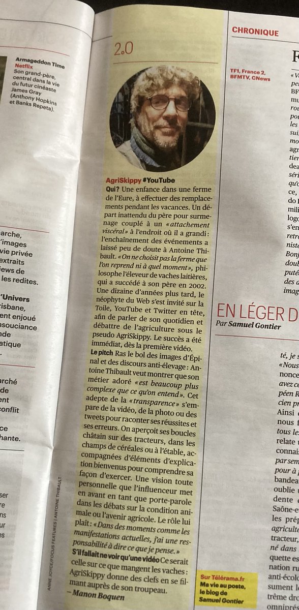 ⁦pas banal de croiser nos agri influenceurs préférés dans ⁦<a href="/Telerama/">Télérama</a>⁩ 😀😀Cc <a href="/AgriSkippy/">Antoine Thibault</a>⁩