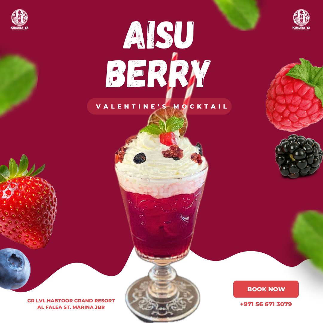 kimurayamarina's tweet photo. 💕 Check out our new “Aisu Berry” Mocktail! 💖

Sip on love with our Valentine’s-inspired drink! Aisu Berry is a delightful blend of sweet and fizzy, topped with whipped cream and mixed berries. Indulge in this sweet treat with your special someone! 🍹🍓 

#signaturedrinks https://t.co/zL9D1eXOdt