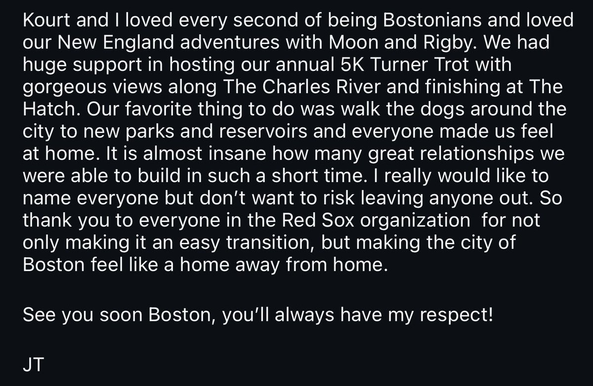 tylermilliken_'s tweet photo. Justin Turner is always going to be on that list of former Red Sox players you wish spent more than 1 year in Boston.

Immediately became the leader of a team without an identity. Limped around in August/September and refused to stop posting.

2024 Red Sox are going to miss him. https://t.co/d63BKq51uB