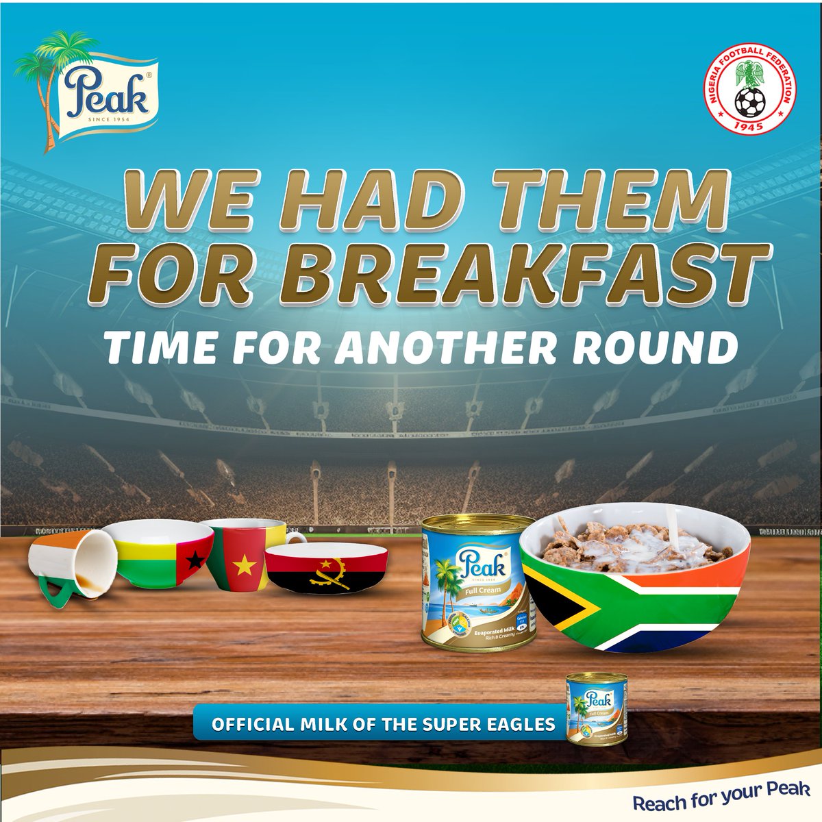 The Super Eagles have done us proud so far. It's time for another round on the way to the peak! Tell us from which part of the country you will be cheering @NGSuperEagles from. #PeakMilk #SuperEagles