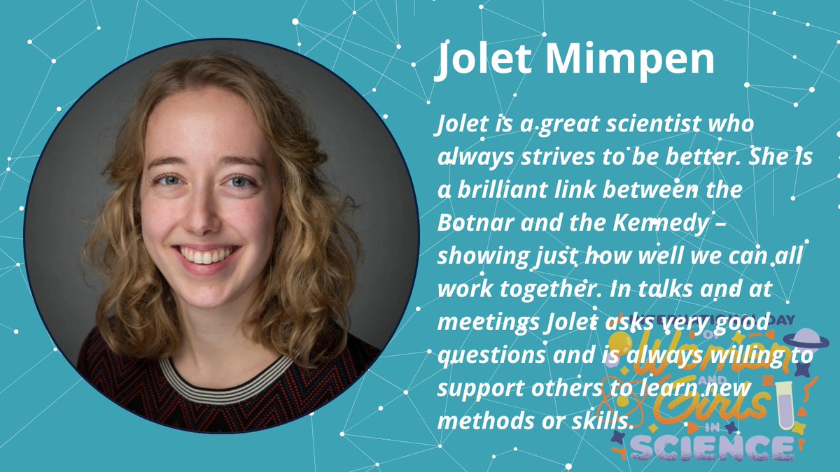 ‘Jolet Mimpen is a great scientist who always strives to be better. She's a brilliant link between the Botnar and the Kennedy. In talks and meetings Jolet asks very good questions and is always willing to support others to learn new methods or skills.’ @JoletMimpen @BotnarOxford