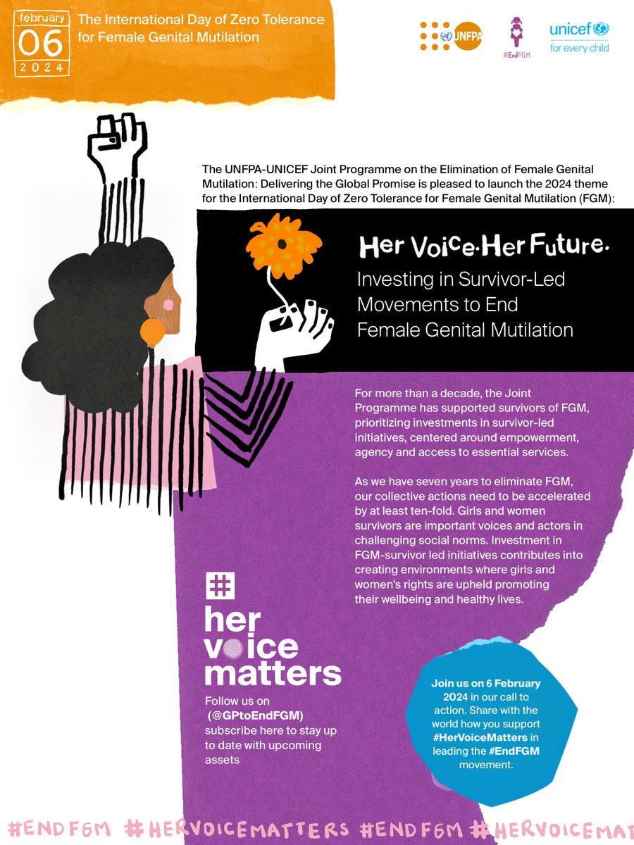 In 2024, nearly 4.4M girls—or more than 12,000 each day—are at risk of female genital mutilation across the globe.

Investing in FGM-survivor-led initiatives will contribute to creating environments where girls' & young women's rights are upheld.

#HerVoiceMatters  #EndFGM
