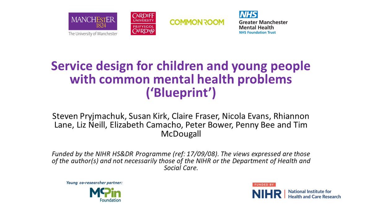 <a href="/camh_crisis2/">CAMH-Crisis2</a> <a href="/BlueprintMH/">Blueprint</a> <a href="/DBadenoch/">Douglas Badenoch</a> <a href="/NicolaEvans007/">Dr Nicola Evans</a> <a href="/gnaughton3/">Gordon Naughton</a> <a href="/McPinFoundation/">The McPin Foundation</a> <a href="/MHNProfSteven/">Steven Pryjmachuk</a> Now Prof Steven Pryjmachuk <a href="/MHNProfSteven/">Steven Pryjmachuk</a> from Manchester University is going to talk us through how this learning informed the development of the <a href="/BlueprintMH/">Blueprint</a> model for high quality #CAMHScrisis services

#CAMHSsmallsteps