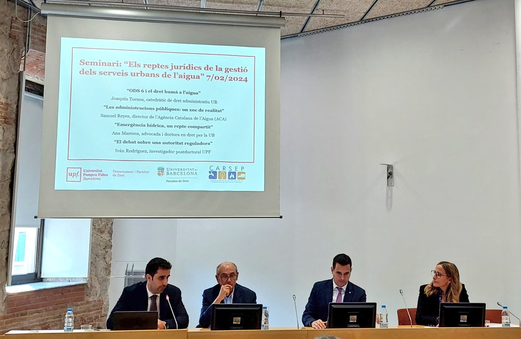 Seminari sobre els reptes jurídics actuals de la gestió dels serveis urbans de l'#aigua 🚰. Reflexions i propostes des d'una perspectiva jurídica, sobre un tema de gran actualitat per la situació d'emergència per #sequera que pateix Catalunya. 
<a href="/DretUPF/">Dret UPF</a> <a href="/Dret_UB/">Facultat de Dret UB</a> <a href="/CARSEP_UB_CCIES/">CARSEP_UB_CCIES</a>