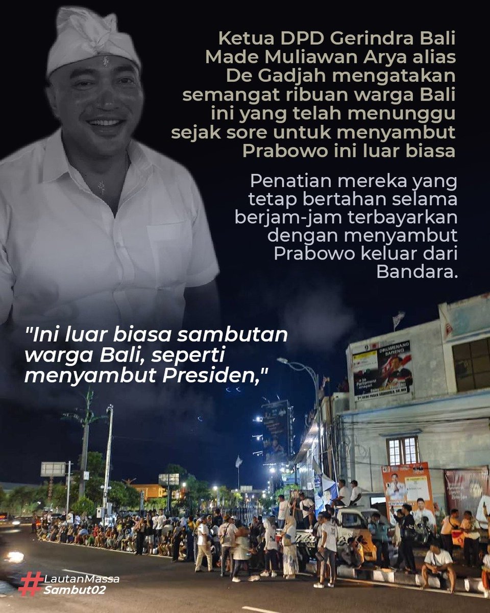 SyhrAlan's tweet photo. Sejak sore hari , ribuan warga Bali sudah menunggu untuk menyambut kedatangan pak Prabowo #LautanMassaSambut02 https://t.co/1TKUgCYtDt