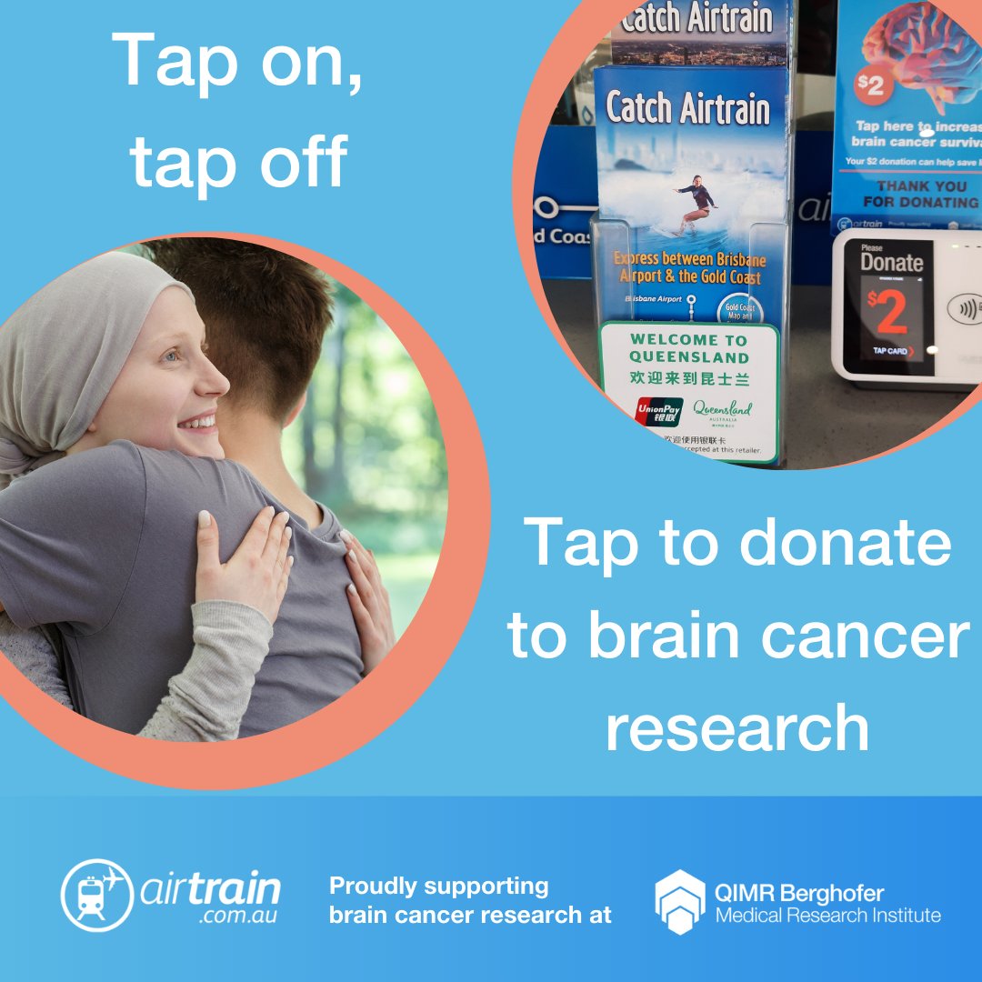 QIMR Berghofer (@qimrb_institute) on Twitter photo Brain cancer is difficult to treat + kills about 1,500 people a year in Australia.
So, QIMR Berghofer and <a href="/BrisAirtrain/">Brisbane's Airtrain 🚊</a> have formed a special partnership to help fight the disease.
Help improve diagnosis + treatment by donating via the Airtrain website or at the ticket kiosk. Brain cancer is difficult to treat + kills about 1,500 people a year in Australia.
So, QIMR Berghofer and <a href="/BrisAirtrain/">Brisbane's Airtrain 🚊</a> have formed a special partnership to help fight the disease.
Help improve diagnosis + treatment by donating via the Airtrain website or at the ticket kiosk.