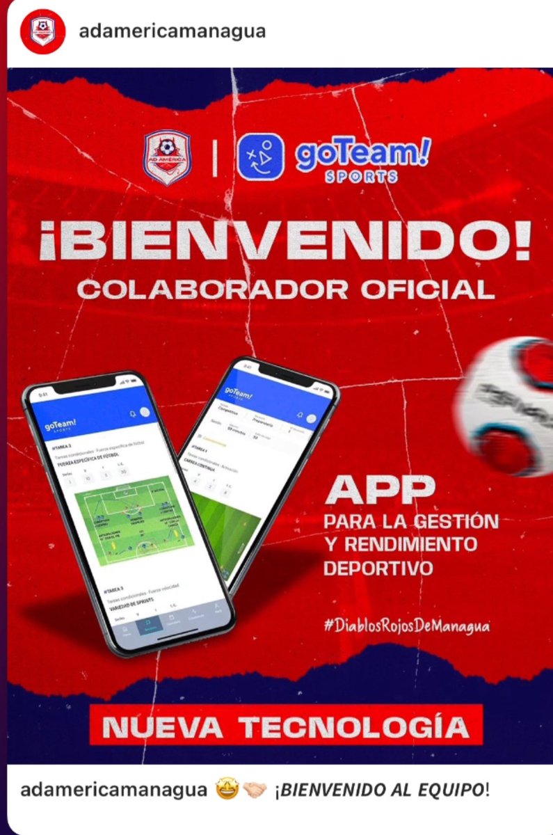 Estanis Asensi (@estanis_a) on Twitter photo 💙❤️ Agradecer a <a href="/ODuarte04/">Oscar Duarte</a> la confinaza depositada en <a href="/goteamsports_SP/">goTeam! Sports 🇪🇸</a> para implantar nuestra aplicación en su club, AD América de Managua.
😜⚽️ Ilusionados de empezar el camino con ustedes.
💪💪 Creceremos juntos
goteam.es 💙❤️ Agradecer a <a href="/ODuarte04/">Oscar Duarte</a> la confinaza depositada en <a href="/goteamsports_SP/">goTeam! Sports 🇪🇸</a> para implantar nuestra aplicación en su club, AD América de Managua.
😜⚽️ Ilusionados de empezar el camino con ustedes.
💪💪 Creceremos juntos
goteam.es