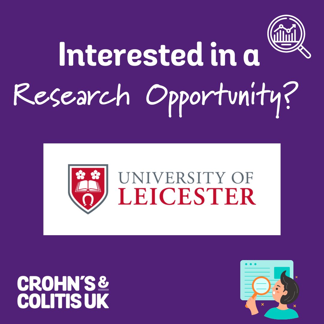 CrohnsColitisUK's tweet photo. Researchers at University of Leicester are interviewing people with Crohn's and Colitis to find out what matters to them when it comes to being treated with advanced therapies. Advanced therapies include biological and small molecule drugs.

Apply here: https://t.co/2e21n8AiDH https://t.co/PG7ixfziz1