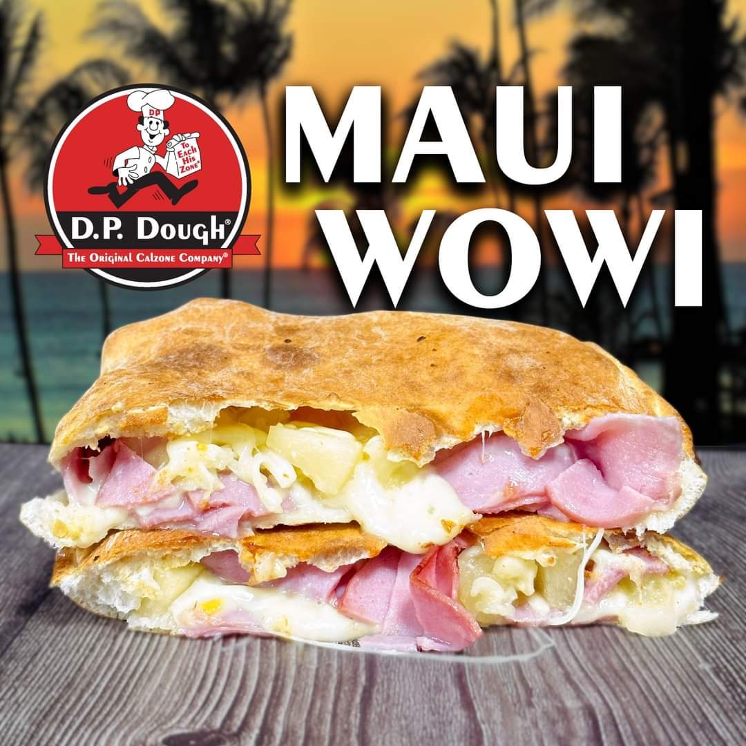 🍍 Winter woes have met their match! Have you tried our #MauiWowi Zone® yet ? Our handcrafted #calzone is a delectable blend of #pineapples, #ham, and #mozzarella #cheese that'll transport you to a sun-kissed paradise! Order tonight at dpdough.com or our mobile app 📲